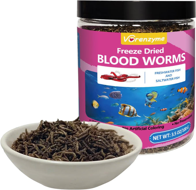 Freeze-dried bloodworms high protein natural aquatic food for tropical saltwater fish betta goldfish cichlid guppy 3.5 oz