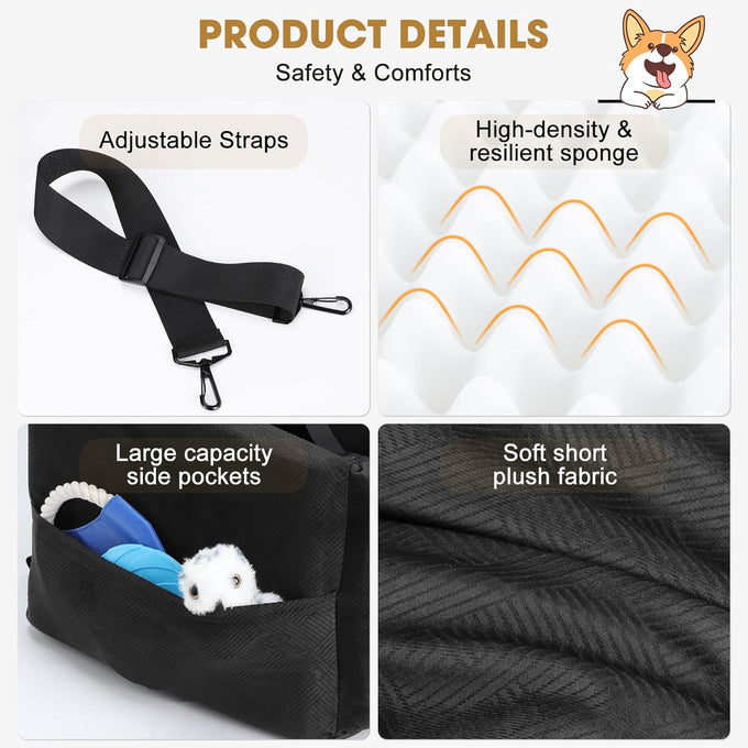 joejoy dog car seat for small medium dogs under 35lbs, black