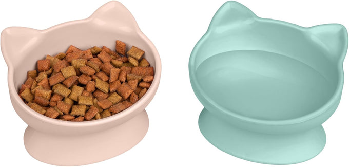 Whisker-friendly elevated cat bowls set of 2 white and gray modern pedestal design