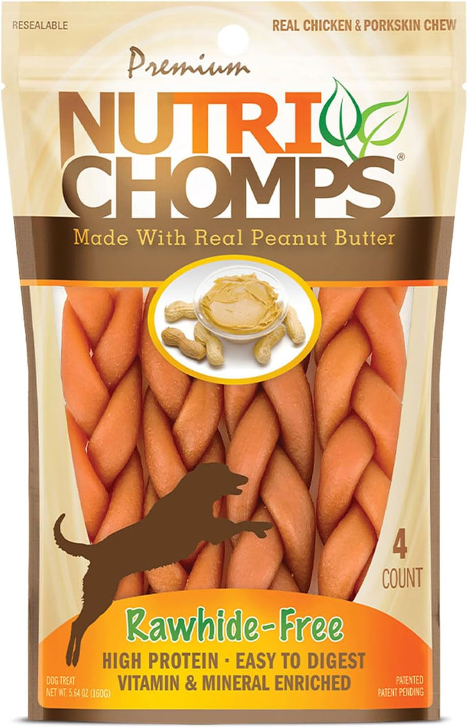 NutriChomps 6-inch Rawhide-Free Dog Treats, Healthy, Real Chicken, Peanut Butter and Milk Flavors, Pack of 4