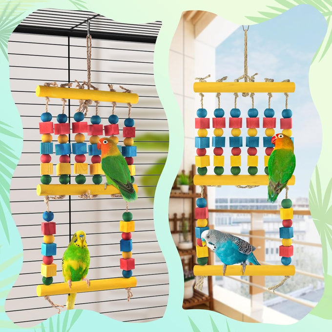 dbness parrot chew swing toy with perches hang colorful wood block accessories for small medium parrots