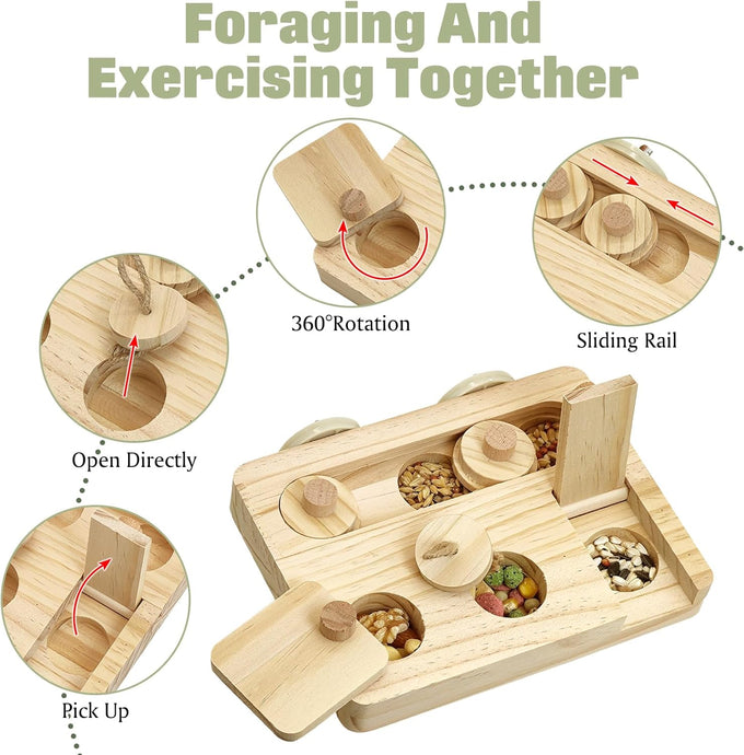 BNOSDM wooden bird foraging toy with natural wood stand platform for parrots, parakeets, cockatiels, sun conures