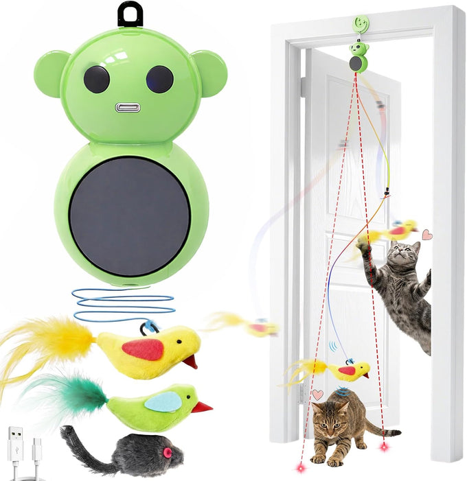 Interactive 2-in-1 Laser Pointer Cat Toy with Flying Bird and Smart Moving Wand