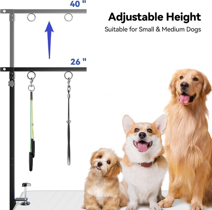 Foldable dog grooming arm for small medium dogs with adjustable height 26-40" and no-sit holder
