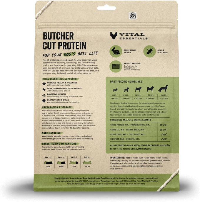 vital essentials freeze dried raw rabbit dog food 14oz bag high protein grain free dry dog food