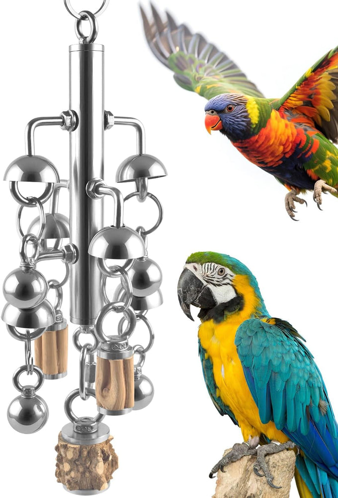 KATUMO 304 Stainless Steel and Natural Hardwood Large Bird Parrot Toy with Detachable Parts for Macaws, Cockatoos, African Greys