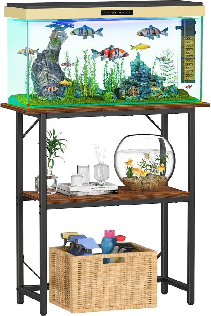 Snughome 2-tier rustic brown aquarium stand, heavy duty storage shelves for 20-gallon fish tank