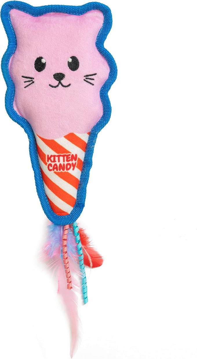 Catstages Loaf Kicker Toy with Catnip and Dental Mesh - Bread Shape, Plush, and Ribbon Cat Toy for Kicking and Teeth Cleaning, Tan