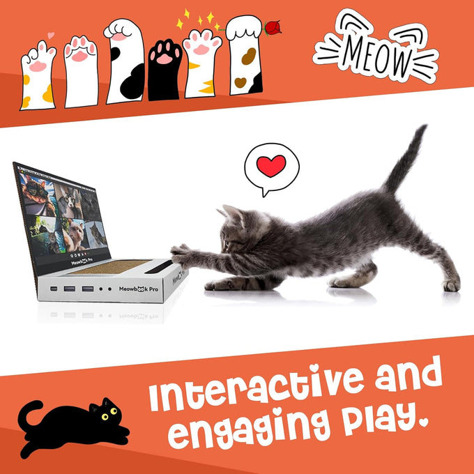 cat laptop scratcher 3-in-1 cardboard interactive kitten toy with mouse jingle ball stickers