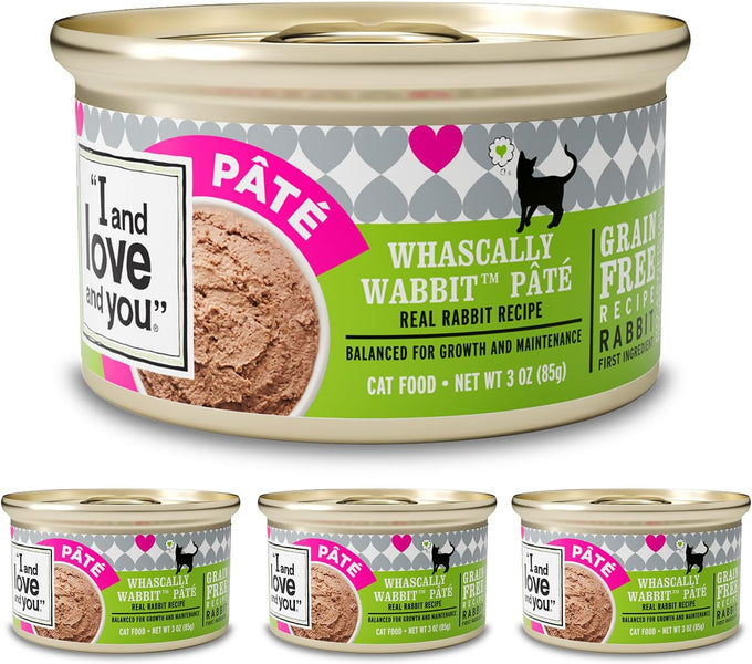 I and Love and You Whascally Wabbit Pâté Wet Cat Food - Rabbit Recipe, Grain Free, Filler Free, 3oz Pack of 4 Cans, 100% Natural