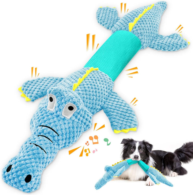WOWBALA interactive squeaky dog chew toy for small, medium & large dogs, crocodile-shaped, plush, crinkle paper, 24-inch length