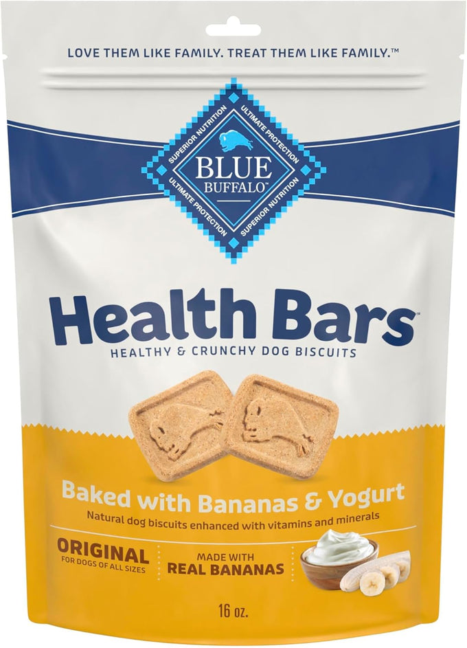 Blue Buffalo Oven-Baked Banana & Yogurt Dog Treats, Crunchy Biscuits, 16-Ounce Bag