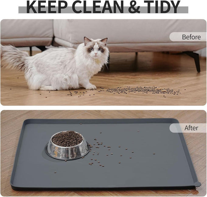 Reopet waterproof non-slip silicone pet feeding mat for dogs and cats with high raised edges