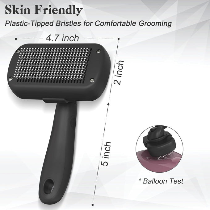 Dipoo self-cleaning shedding brush for dogs, cats, and puppies, skin-friendly grooming tool for long and short haired pets, black