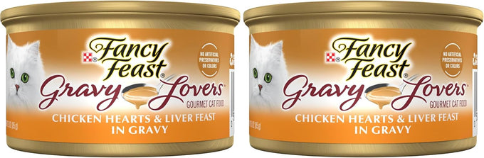 Purina Fancy Feast Gravy Lovers Chicken Hearts and Liver Feast Grilled Gourmet Cat Food in Wet Cat Food Gravy - (Pack of 24) 3 oz. Cans