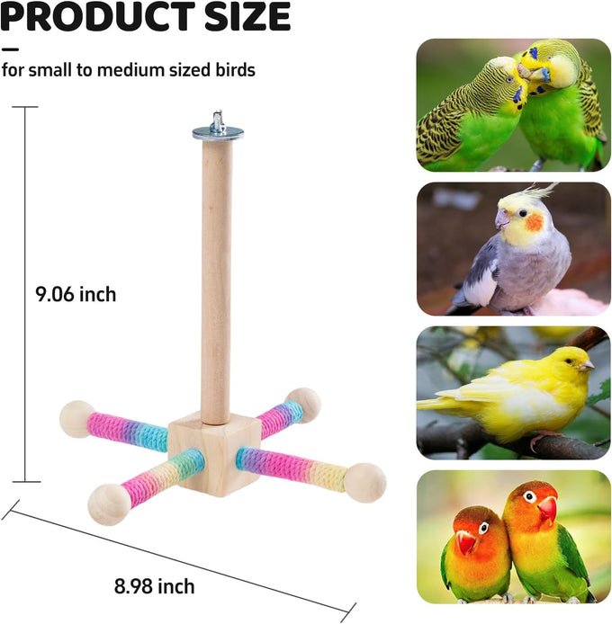 9" Wooden Bird Perch Toy for Cage, 360° Silent Free-Spin, Natural Material, Reduces Boredom Anxiety, for Small to Medium Birds, with Poplar Swing