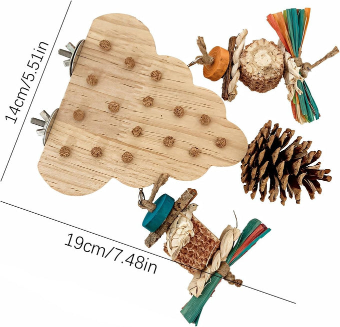 Parrot wooden toys with natural corn sticks and pine cones, fun bird cage accessories for parakeets and similar birds