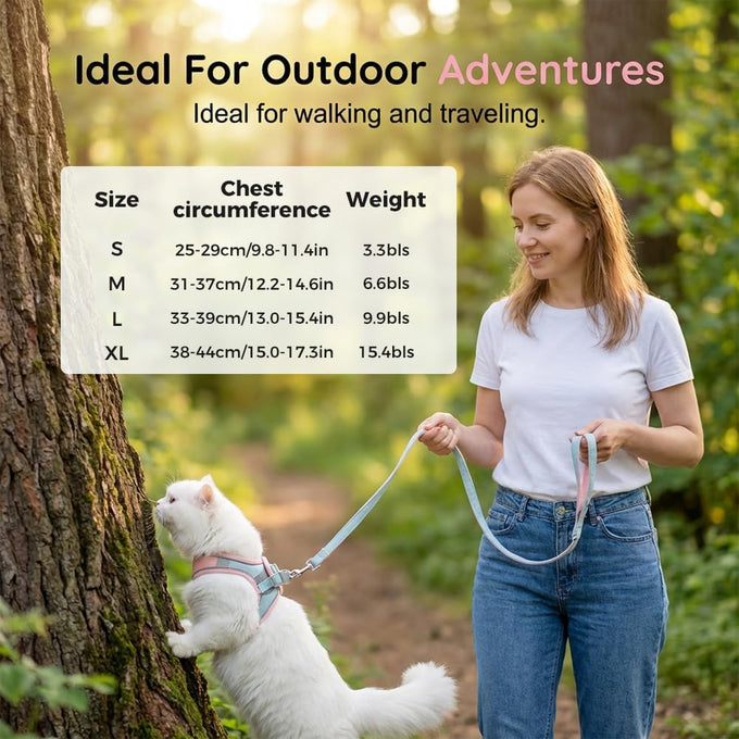 Pink Cat Harness and Leash for Small to Medium Adult Cats with Reflective Strip, Escape Proof and Soft Breathable Vest