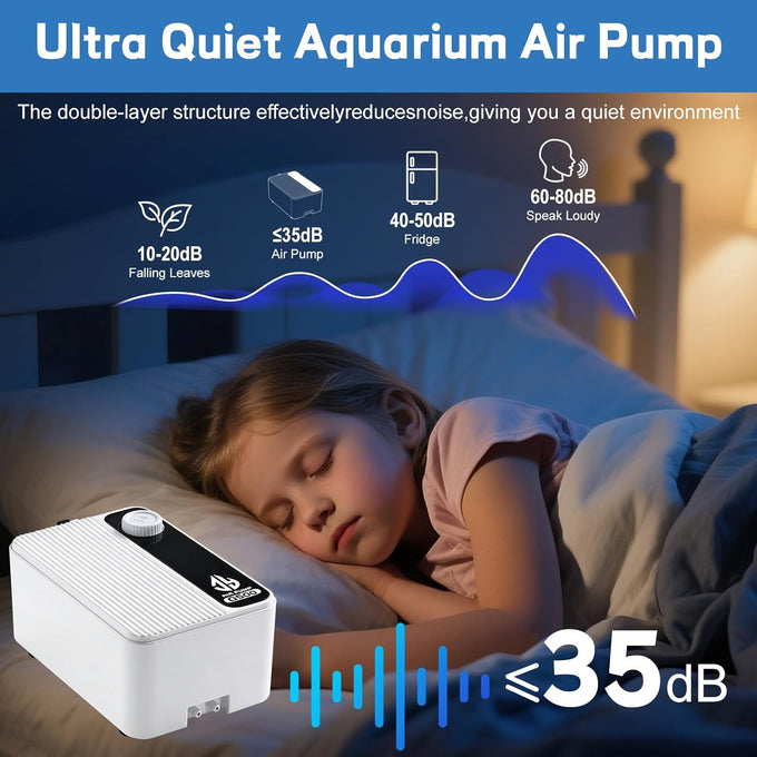 Aquarium Air Pump, 2.3W/5.5W/8W, Adjustable Fish Tank Bubbler for Small to Large Aquariums, up to 200 Gallons