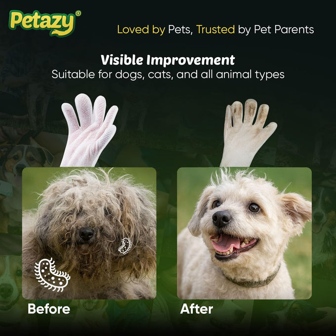 petazy pet glove wipes for dogs and cats hypoallergenic thick cleaning gloves with aloe coconut oil, 25 pack