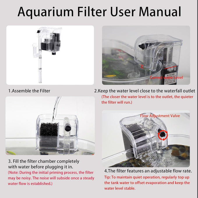 1.7 gallon acrylic aquarium starter kit with LED light and quiet filter, desktop betta fish tank for office or home