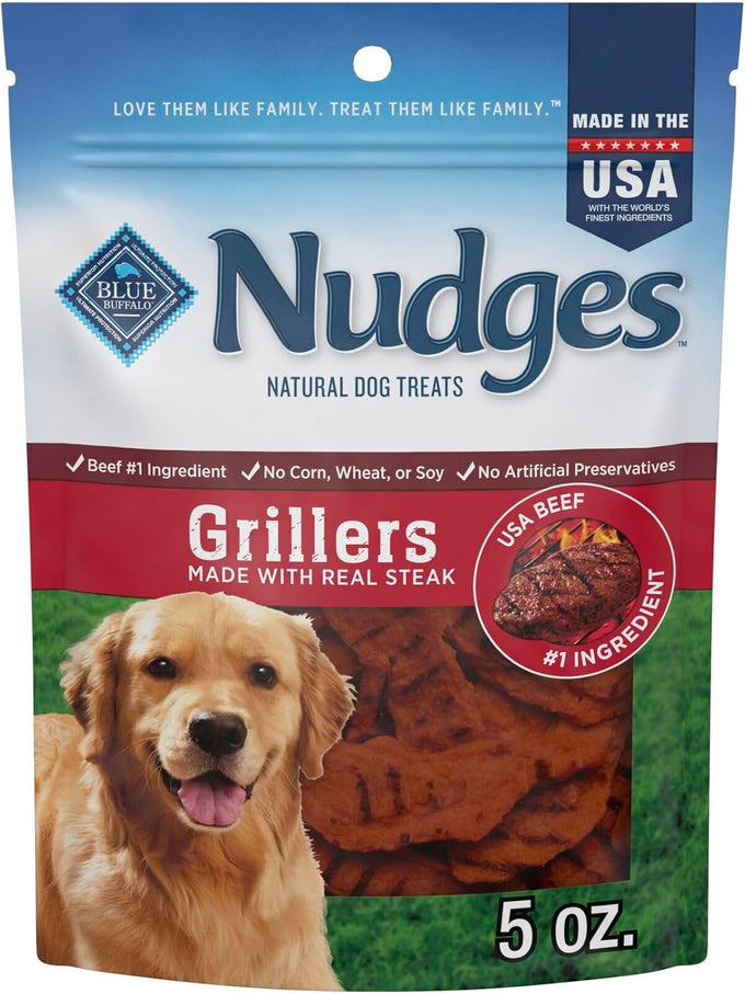 Blue Buffalo Nudges Grillers Natural Dog Treats, USA Made, Real Steak, 5oz Bag