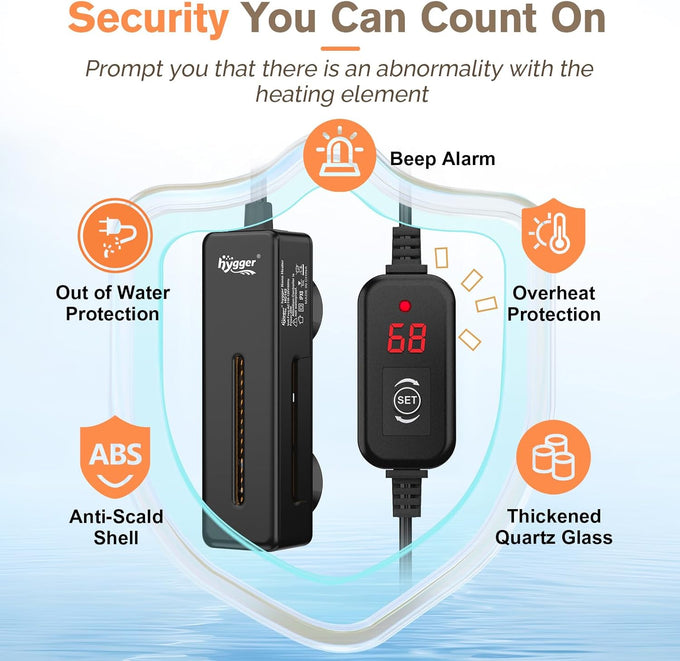 hygger 50w mini submersible heater for 5-10 gallon betta aquarium with digital display controller