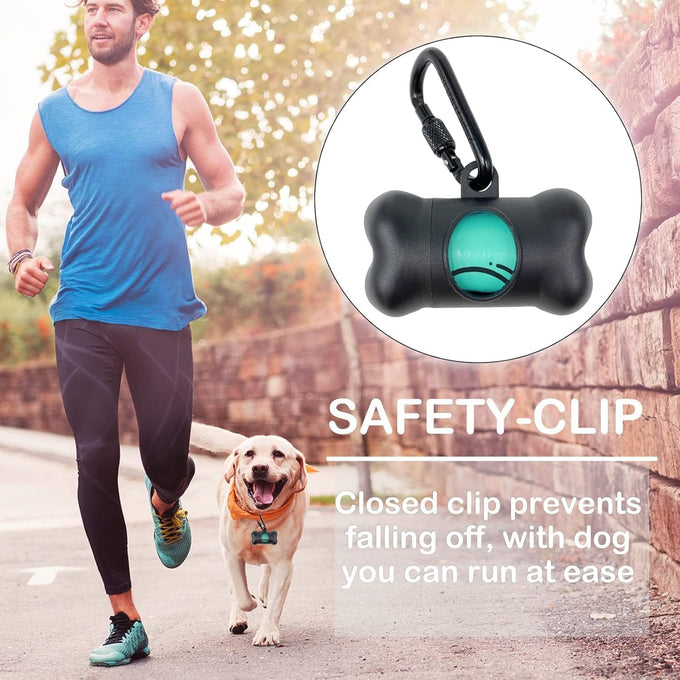 Standard-Sized leak-proof scented doggy waste bags and holder dispenser with carabiner safety lock and fastener
