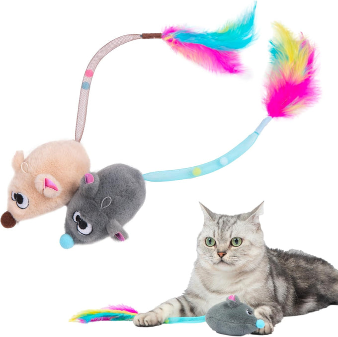 Best Pet Supplies Catify Interactive Cat Toys Set with North American Catnip and Squeaky Mice - Beige and Gray
