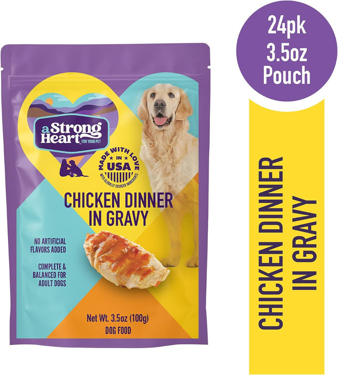 A Strong Heart Wet Dog Food Pouches, Chicken Dinner, 3.5oz, 24-Pack