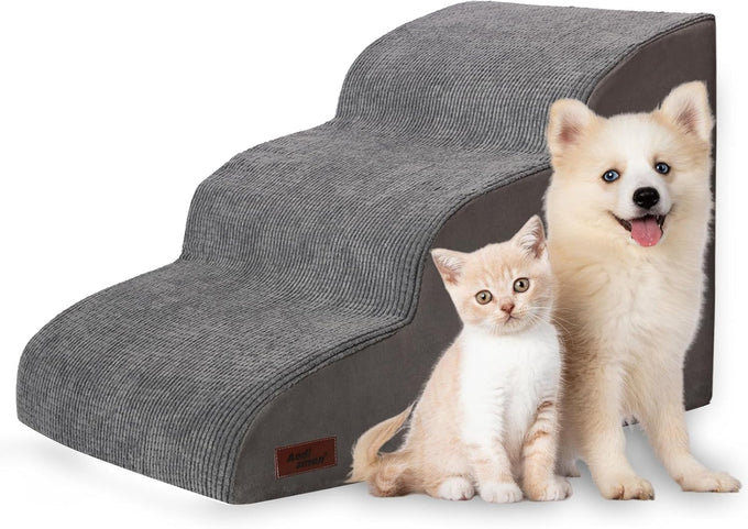 Aodisman 3-Step Grey Pet Ramp and Stairs for Sofa and Chair, 15.7" H, Non-Slip, Stable, Easy to Assemble