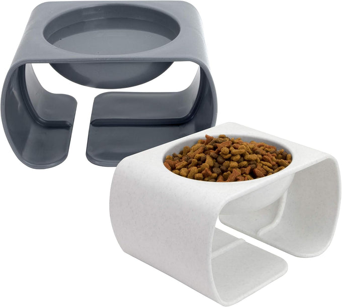 Kitty City elevated cat food & water bowls, set of 2, teal & light pink, 6.5 oz each, dishwasher safe, modern pedestal design