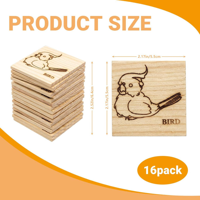 16 Pack Natural Balsa Wood Bird Chew Toys for Medium Birds, Softest Wood, Safe Chewing Toys