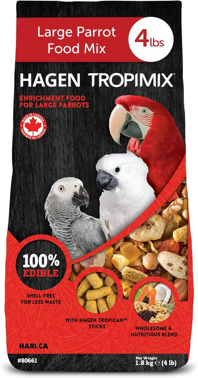 Hagen Large Parrot Food with Seeds, Fruit, Nuts, Vegetables, Grains, and Legumes, 4 lb Bag