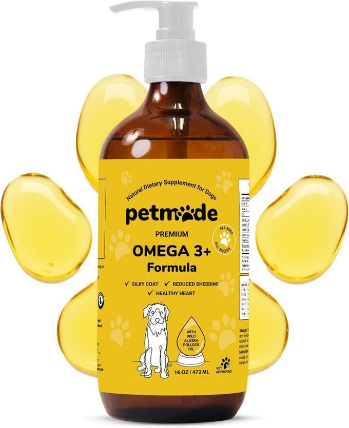 Omega 3 Fish Oil for Dogs Skin and Coat - Wild Alaskan Pollock Oil Liquid EPA & DHA Supplements 16 Fl Oz