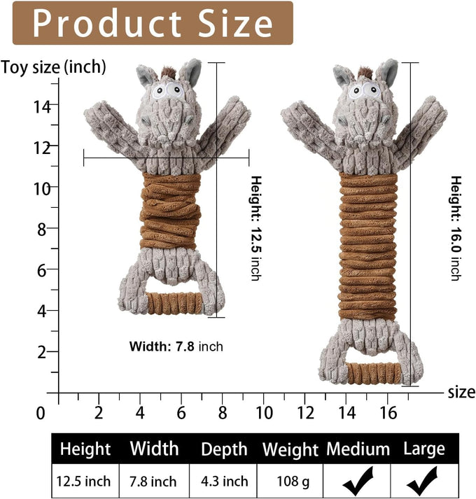 sedioso tug of war dog toy, crinkle donkey plush toy for large dogs, soft squeaky stuffed animal