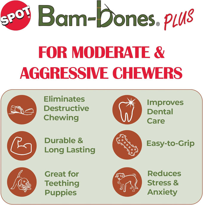 SPOT Bam-Bones Plus T Bone Bamboo Fiber Nylon Dog Chew Toy for Moderate Aggressive Chewers Durable Long Lasting Non-Splintering Beef Flavor 6 in
