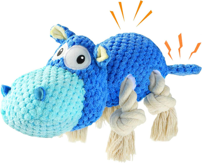 Tooptate blue medium dog toys for aggressive chewers, squeaky plush interactive toys for large dogs