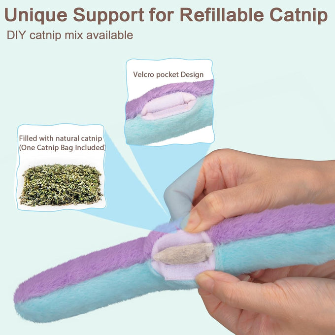 Retro shaw 8 inches refillable catnip toys, 3 pack, cat toys pillows with crinkle sound for indoor cats