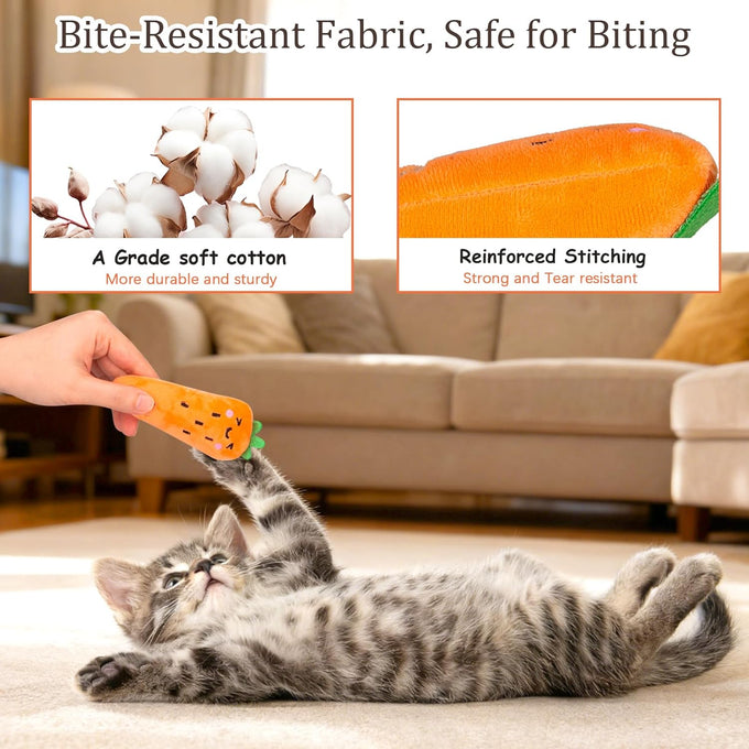 etyker plush catnip toys, 5 pack, indoor kitten kitty toys, interactive veggie shape cat kicker chew toys
