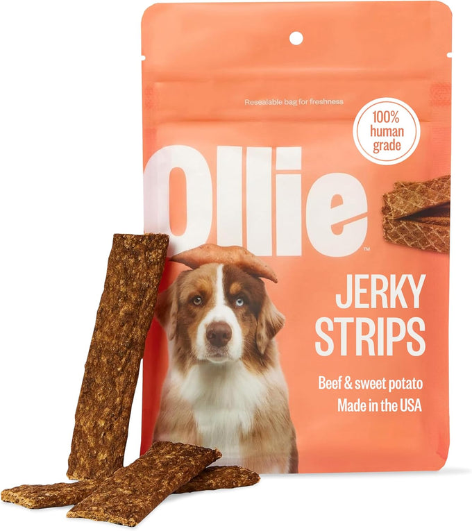 Ollie beef and sweet potato jerky dog treats, 5 oz pack, all natural, human grade, healthy snacks for dogs