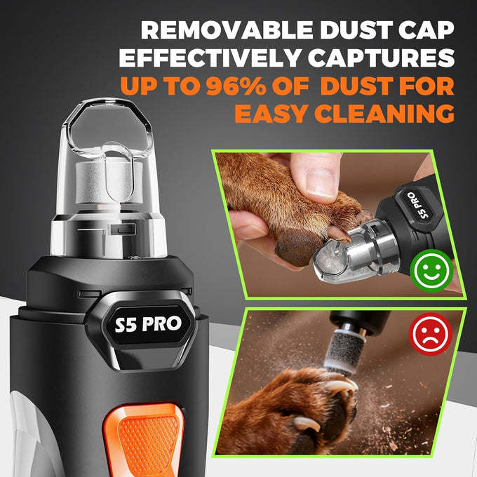 Whisper quiet dog nail grinder with 4 LED lights, safe & stress-free for sensitive dogs, cats, all breeds & sizes