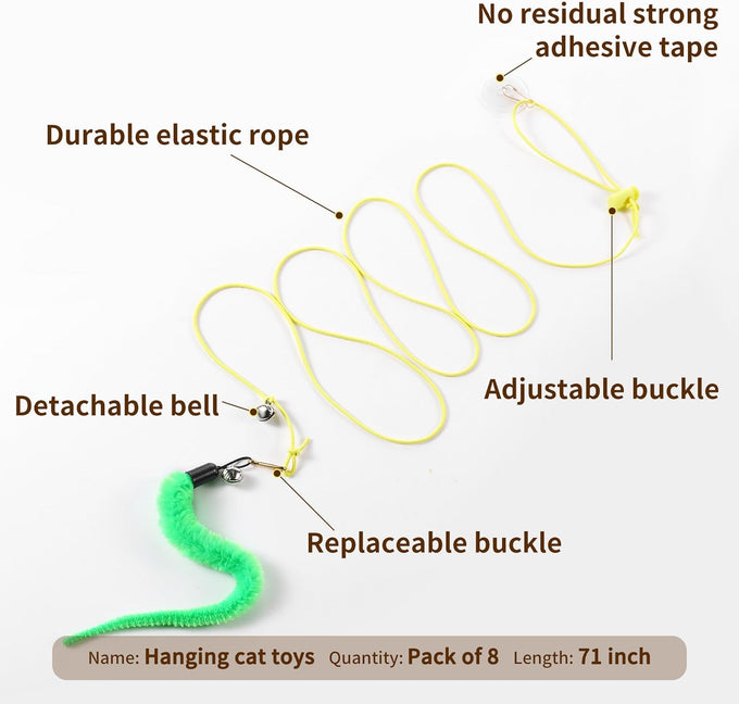 Interactive Cat Toys Refills with 8 Assorted Teasers and Wand for Indoor Cats - Adjustable Height and Durable