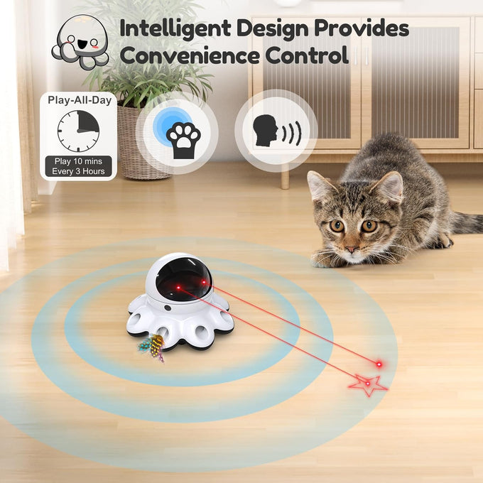 orsda 2-in-1 interactive automatic motion activated cat laser toy with feathers and usb rechargeable