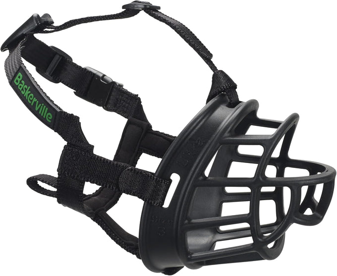 Baskerville Ultra Muzzle, Patented Humane Design, Breathable, Adjustable, Padded, Dog Training Muzzle for Large Dogs, Black, Size 5