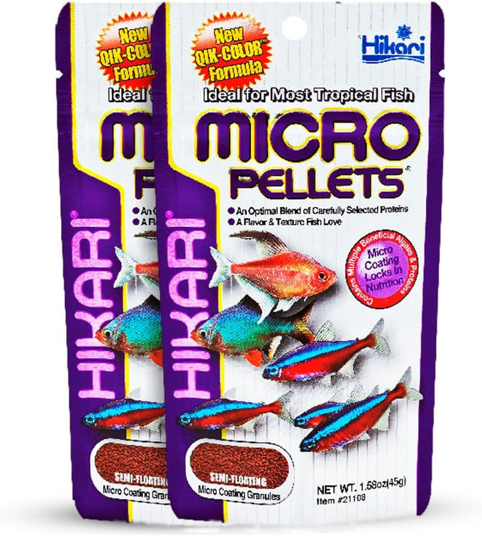 Hikari Tropical Micro Pellets for small-mouthed tropical fish, 1.58 Oz, pack of 2, 2 items, multi-colored granules