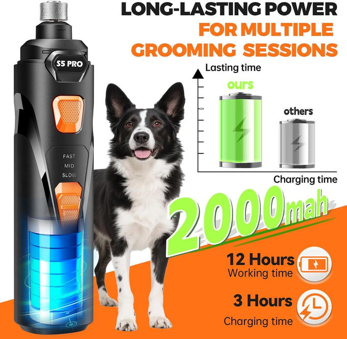 Whisper quiet dog nail grinder with 4 LED lights, safe & stress-free for sensitive dogs, cats, all breeds & sizes