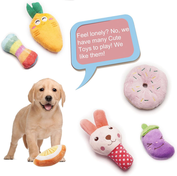 SZKOKUHO 9 Pack Small Dog Squeaky Plush Toys, variety colors, cute designs for puppies and small dogs