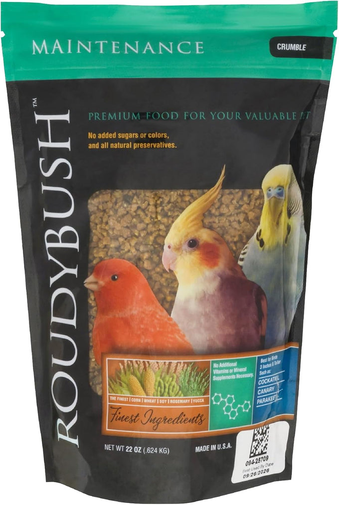 RoudyBush Daily Maintenance Food for Small Birds - Scientifically Formulated Pellets with Corn, Wheat, Soy, and More - 44oz