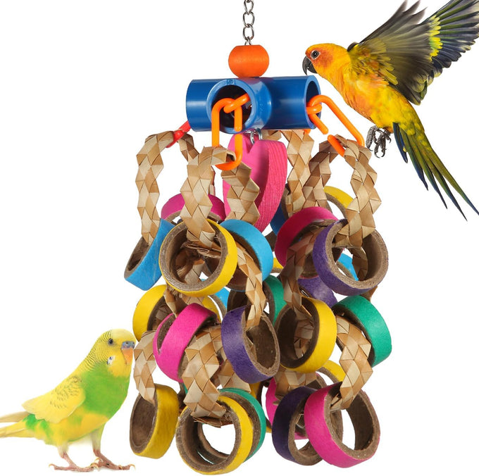 LovyCoCo 24-piece colorful bird toys for parrots, parakeets, conures, and cockatiels with natural bagel rings